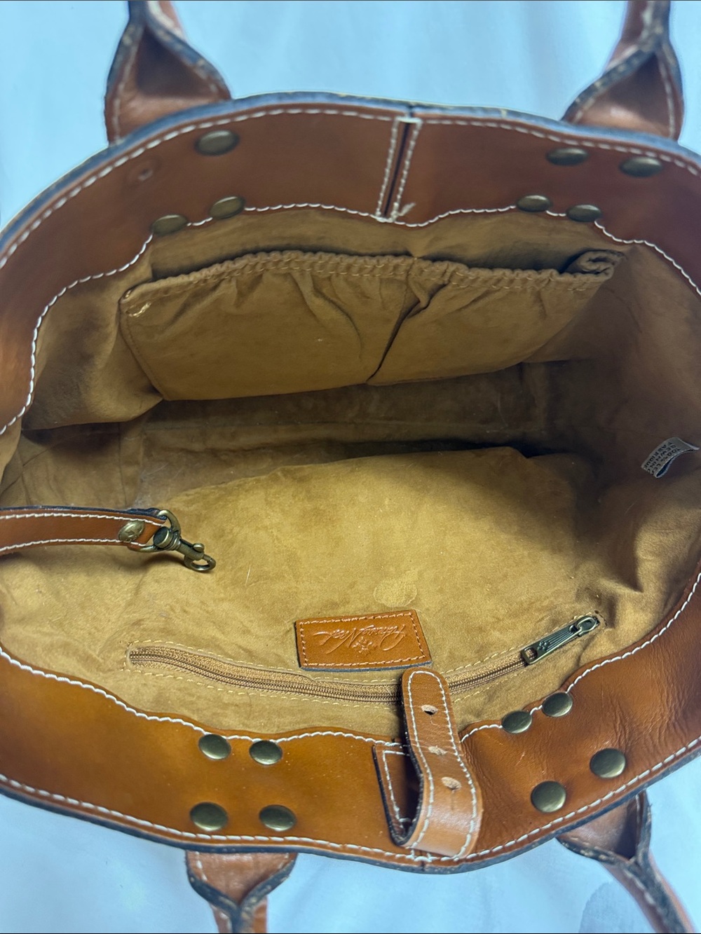 Patricia Nash Analia crossbody tote bag, brown leather, intricate floral tooling - Picture 6 of 6
